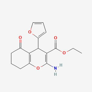 molecular formula C16H17NO5 B11985761 ethyl 2-amino-4-(furan-2-yl)-5-oxo-5,6,7,8-tetrahydro-4H-chromene-3-carboxylate 