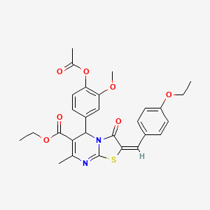 molecular formula C28H28N2O7S B11985806 ethyl (2E)-5-[4-(acetyloxy)-3-methoxyphenyl]-2-(4-ethoxybenzylidene)-7-methyl-3-oxo-2,3-dihydro-5H-[1,3]thiazolo[3,2-a]pyrimidine-6-carboxylate 