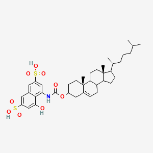 molecular formula C38H53NO9S2 B1198584 4-[[(10R,13R)-17-(1,5-dimethylhexyl)-10,13-dimethyl-2,3,4,7,8,9,11,12,14,15,16,17-dodecahydro-1H-cyclopenta[a]phenanthren-3-yl]oxycarbonylamino]-5-hydroxy-naphthalene-2,7-disulfonic acid 