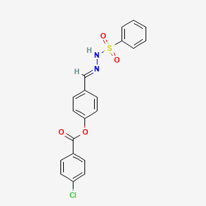 molecular formula C20H15ClN2O4S B11985883 4-{(E)-[2-(phenylsulfonyl)hydrazono]methyl}phenyl 4-chlorobenzoate 