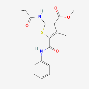 molecular formula C17H18N2O4S B1198590 5-[Anilino(oxo)methyl]-4-methyl-2-(1-oxopropylamino)-3-thiophenecarboxylic acid methyl ester 