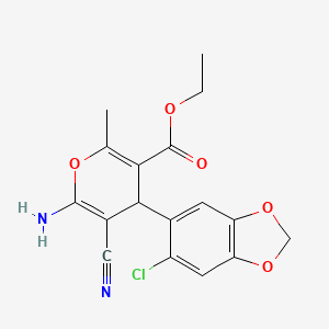 molecular formula C17H15ClN2O5 B11986164 ethyl 6-amino-4-(6-chloro-1,3-benzodioxol-5-yl)-5-cyano-2-methyl-4H-pyran-3-carboxylate 
