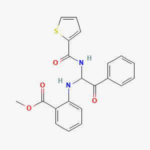molecular formula C21H18N2O4S B11986190 Methyl 2-({2-oxo-2-phenyl-1-[(2-thienylcarbonyl)amino]ethyl}amino)benzoate 
