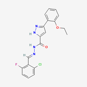 molecular formula C19H16ClFN4O2 B11986355 N'-[(E)-(2-chloro-6-fluorophenyl)methylidene]-3-(2-ethoxyphenyl)-1H-pyrazole-5-carbohydrazide 