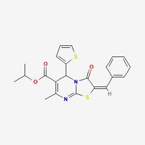 molecular formula C22H20N2O3S2 B11986590 isopropyl (2E)-2-benzylidene-7-methyl-3-oxo-5-(2-thienyl)-2,3-dihydro-5H-[1,3]thiazolo[3,2-a]pyrimidine-6-carboxylate 