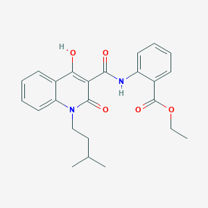 molecular formula C24H26N2O5 B11986656 Ethyl 2-{[(4-hydroxy-1-isopentyl-2-oxo-1,2-dihydro-3-quinolinyl)carbonyl]amino}benzoate 