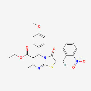 molecular formula C24H21N3O6S B11986721 ethyl (2E)-5-(4-methoxyphenyl)-7-methyl-2-(2-nitrobenzylidene)-3-oxo-2,3-dihydro-5H-[1,3]thiazolo[3,2-a]pyrimidine-6-carboxylate 