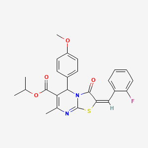 molecular formula C25H23FN2O4S B11986836 Isopropyl (2E)-2-(2-fluorobenzylidene)-5-(4-methoxyphenyl)-7-methyl-3-oxo-2,3-dihydro-5H-[1,3]thiazolo[3,2-A]pyrimidine-6-carboxylate 