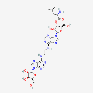 molecular formula C28H39N11O9 B1198687 [(2R,3S,4R,5R)-5-[6-[2-[[9-[(2R,3R,4S,5R)-3,4-dihydroxy-5-(hydroxymethyl)oxolan-2-yl]purin-6-yl]amino]ethylamino]purin-9-yl]-4-hydroxy-2-(hydroxymethyl)oxolan-3-yl] (2S)-2-amino-4-methylpentanoate CAS No. 64542-53-6