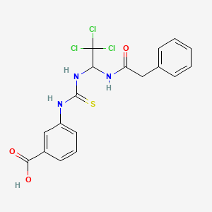 molecular formula C18H16Cl3N3O3S B11986884 3-[({2,2,2-Trichloro-1-[(phenylacetyl)amino]ethyl}carbamothioyl)amino]benzoic acid 