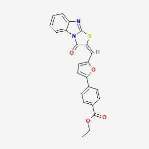molecular formula C23H16N2O4S B11986926 ethyl 4-{5-[(E)-(3-oxo[1,3]thiazolo[3,2-a]benzimidazol-2(3H)-ylidene)methyl]furan-2-yl}benzoate 