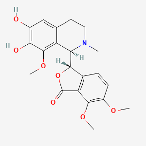 molecular formula C21H23NO7 B1198700 l-alpha-Methyl-8-methoxy-6,7-dihydroxy-1-(6,7-dimethoxy-3-phthalidyl)-1,2,3,4-tetrahydroisoquinoline CAS No. 78213-27-1