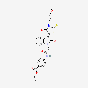 molecular formula C26H25N3O6S2 B11987018 ethyl 4-[({(3Z)-3-[3-(3-methoxypropyl)-4-oxo-2-thioxo-1,3-thiazolidin-5-ylidene]-2-oxo-2,3-dihydro-1H-indol-1-yl}acetyl)amino]benzoate 