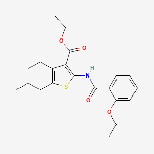 molecular formula C21H25NO4S B11987072 Ethyl 2-{[(2-ethoxyphenyl)carbonyl]amino}-6-methyl-4,5,6,7-tetrahydro-1-benzothiophene-3-carboxylate 