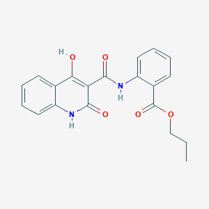 molecular formula C20H18N2O5 B11987082 Propyl 2-{[(4-hydroxy-2-oxo-1,2-dihydroquinolin-3-yl)carbonyl]amino}benzoate 