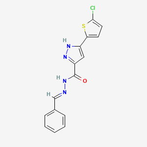 molecular formula C15H11ClN4OS B11987423 N'-Benzylidene-3-(5-chlorothiophen-2-yl)-1H-pyrazole-5-carbohydrazide CAS No. 302918-74-7