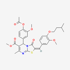 molecular formula C31H34N2O8S B11987780 Methyl (2E)-5-[4-(acetyloxy)-3-methoxyphenyl]-2-[4-(isopentyloxy)-3-methoxybenzylidene]-7-methyl-3-oxo-2,3-dihydro-5H-[1,3]thiazolo[3,2-A]pyrimidine-6-carboxylate 
