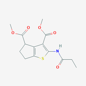 molecular formula C14H17NO5S B11987843 dimethyl 2-(propanoylamino)-5,6-dihydro-4H-cyclopenta[b]thiophene-3,4-dicarboxylate 