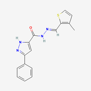 molecular formula C16H14N4OS B11987863 N'-[(E)-(3-methyl-2-thienyl)methylidene]-3-phenyl-1H-pyrazole-5-carbohydrazide 