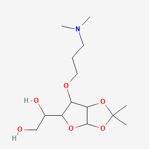 molecular formula C14H27NO6 B1198788 1-[6-[3-(Dimethylamino)propoxy]-2,2-dimethyl-3a,5,6,6a-tetrahydrofuro[2,3-d][1,3]dioxol-5-yl]ethane-1,2-diol 