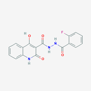 molecular formula C17H12FN3O4 B11988086 N'-(2-fluorobenzoyl)-4-hydroxy-2-oxo-1H-quinoline-3-carbohydrazide 