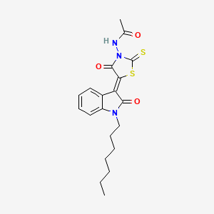 molecular formula C20H23N3O3S2 B11988387 N-[(5Z)-5-(1-heptyl-2-oxo-1,2-dihydro-3H-indol-3-ylidene)-4-oxo-2-thioxo-1,3-thiazolidin-3-yl]acetamide 
