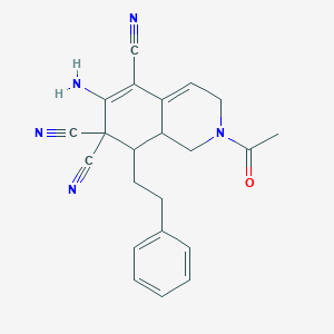 molecular formula C22H21N5O B1198842 2-Acetyl-6-amino-8-(2-phenylethyl)-1,3,8,8a-tetrahydroisoquinoline-5,7,7-tricarbonitrile 