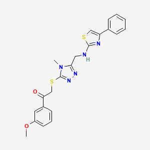 molecular formula C22H21N5O2S2 B1198845 1-(3-Methoxyphenyl)-2-[[4-methyl-5-[[(4-phenyl-2-thiazolyl)amino]methyl]-1,2,4-triazol-3-yl]thio]ethanone 