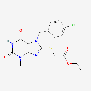 molecular formula C17H17ClN4O4S B11988462 ethyl {[7-(4-chlorobenzyl)-3-methyl-2,6-dioxo-2,3,6,7-tetrahydro-1H-purin-8-yl]sulfanyl}acetate 