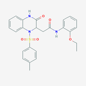 molecular formula C25H25N3O5S B11988568 N-(2-ethoxyphenyl)-2-{1-[(4-methylphenyl)sulfonyl]-3-oxo-1,2,3,4-tetrahydroquinoxalin-2-yl}acetamide 