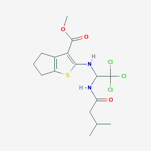 molecular formula C16H21Cl3N2O3S B11988696 methyl 2-({2,2,2-trichloro-1-[(3-methylbutanoyl)amino]ethyl}amino)-5,6-dihydro-4H-cyclopenta[b]thiophene-3-carboxylate 