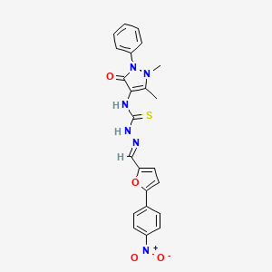 molecular formula C23H20N6O4S B11988884 (2E)-N-(1,5-dimethyl-3-oxo-2-phenyl-2,3-dihydro-1H-pyrazol-4-yl)-2-{[5-(4-nitrophenyl)furan-2-yl]methylidene}hydrazinecarbothioamide 