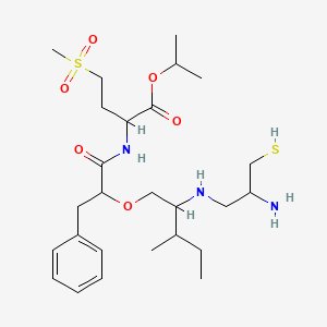 molecular formula C26H45N3O6S2 B1198890 (2S)-[(2S)-[(2R)-Amino-3-mercapto]-propylamino-(3S)-methyl]pentyloxy-3-phenylpropionyl-methionine Sulfone Isopropyl Ester Bis Hydrchloride 