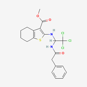molecular formula C20H21Cl3N2O3S B11989049 Methyl 2-({2,2,2-trichloro-1-[(phenylacetyl)amino]ethyl}amino)-4,5,6,7-tetrahydro-1-benzothiophene-3-carboxylate 
