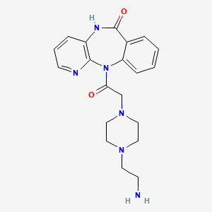 molecular formula C20H24N6O2 B1198930 5,11-Dihydro-11-[[4-(2-aminoethyl)-1-piperazinyl]acetyl]-6H-pyrido[2,3-b][1,4]benzodiazepin-6-one 