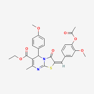 molecular formula C27H26N2O7S B11989334 ethyl (2E)-2-[4-(acetyloxy)-3-methoxybenzylidene]-5-(4-methoxyphenyl)-7-methyl-3-oxo-2,3-dihydro-5H-[1,3]thiazolo[3,2-a]pyrimidine-6-carboxylate 
