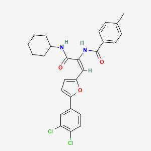 molecular formula C27H26Cl2N2O3 B11989460 N-{(E)-1-[(Cyclohexylamino)carbonyl]-2-[5-(3,4-dichlorophenyl)-2-furyl]ethenyl}-4-methylbenzamide CAS No. 307974-02-3