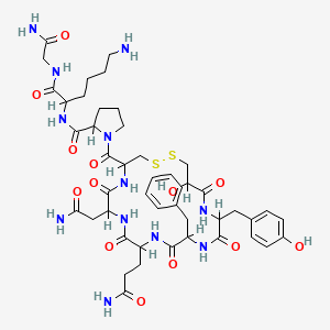 N-[6-amino-1-[(2-amino-2-oxoethyl)amino]-1-oxohexan-2-yl]-1-[7-(2-amino-2-oxoethyl)-10-(3-amino-3-oxopropyl)-13-benzyl-19-hydroxy-16-[(4-hydroxyphenyl)methyl]-6,9,12,15,18-pentaoxo-1,2-dithia-5,8,11,14,17-pentazacycloicosane-4-carbonyl]pyrrolidine-2-carboxamide