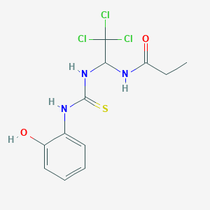molecular formula C12H14Cl3N3O2S B11989575 N-(2,2,2-Trichloro-1-(((2-hydroxyanilino)carbothioyl)amino)ethyl)propanamide 