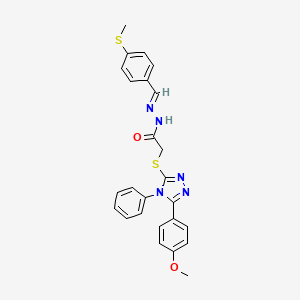 molecular formula C25H23N5O2S2 B11989595 2-{[5-(4-methoxyphenyl)-4-phenyl-4H-1,2,4-triazol-3-yl]sulfanyl}-N'-{(E)-[4-(methylsulfanyl)phenyl]methylidene}acetohydrazide 