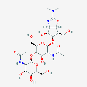 molecular formula C25H42N4O14 B119902 N-[(2S,3R,4R,5S,6R)-2-[(2R,3S,4R,5R,6R)-6-[[(3aR,4R,5R,6S,6aS)-2-(dimethylamino)-4-hydroxy-6-(hydroxymethyl)-4,5,6,6a-tetrahydro-3aH-cyclopenta[d][1,3]oxazol-5-yl]oxy]-5-acetamido-4-hydroxy-2-(hydroxymethyl)oxan-3-yl]oxy-4,5-dihydroxy-6-(hydroxymethyl)oxan-3-yl]acetamide CAS No. 153322-50-0