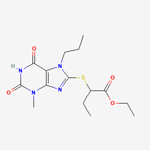 molecular formula C15H22N4O4S B11990430 ethyl 2-[(3-methyl-2,6-dioxo-7-propyl-2,3,6,7-tetrahydro-1H-purin-8-yl)sulfanyl]butanoate 