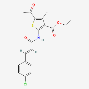 molecular formula C19H18ClNO4S B11990729 ethyl 5-acetyl-2-{[(2E)-3-(4-chlorophenyl)prop-2-enoyl]amino}-4-methylthiophene-3-carboxylate 
