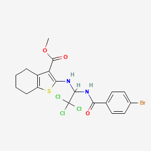 molecular formula C19H18BrCl3N2O3S B11990736 Methyl 2-({1-[(4-bromobenzoyl)amino]-2,2,2-trichloroethyl}amino)-4,5,6,7-tetrahydro-1-benzothiophene-3-carboxylate 