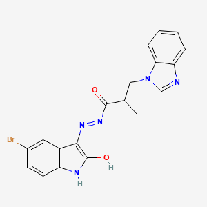 molecular formula C19H16BrN5O2 B11990944 3-(1H-benzimidazol-1-yl)-N'-[(3E)-5-bromo-2-oxo-1,2-dihydro-3H-indol-3-ylidene]-2-methylpropanehydrazide 