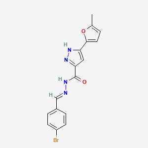 molecular formula C16H13BrN4O2 B11991006 N'-(4-Bromobenzylidene)-3-(5-methylfuran-2-yl)-1H-pyrazole-5-carbohydrazide CAS No. 303106-42-5