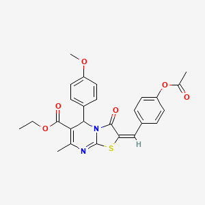 molecular formula C26H24N2O6S B11991008 ethyl (2E)-2-[4-(acetyloxy)benzylidene]-5-(4-methoxyphenyl)-7-methyl-3-oxo-2,3-dihydro-5H-[1,3]thiazolo[3,2-a]pyrimidine-6-carboxylate 
