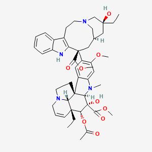 molecular formula C46H58N4O9 B1199120 methyl (1S,9R,10S,11R,12R,19R)-11-acetyloxy-12-ethyl-4-[(13S,15R,17S)-17-ethyl-17-hydroxy-13-methoxycarbonyl-1,11-diazatetracyclo[13.3.1.04,12.05,10]nonadeca-4(12),5,7,9-tetraen-13-yl]-10-hydroxy-5-methoxy-8-methyl-8,16-diazapentacyclo[10.6.1.01,9.02,7.016,19]nonadeca-2,4,6,13-tetraene-10-carboxylate 
