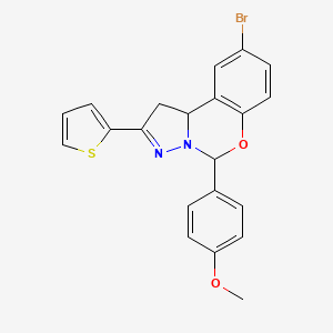 molecular formula C21H17BrN2O2S B11991201 4-[9-Bromo-2-(2-thienyl)-1,10B-dihydropyrazolo[1,5-C][1,3]benzoxazin-5-YL]phenyl methyl ether 