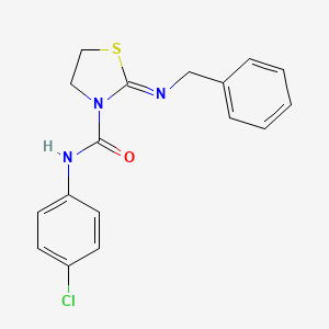 molecular formula C17H16ClN3OS B11991246 (2E)-2-(benzylimino)-N-(4-chlorophenyl)-1,3-thiazolidine-3-carboxamide 